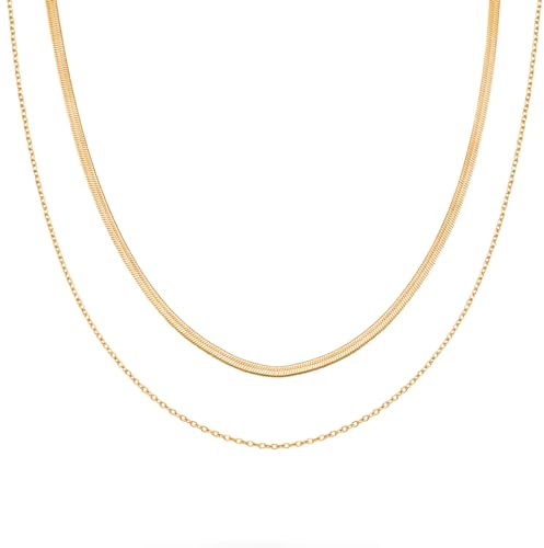 day.berlin Halskette Monti 18k vergoldet, Layering Kette 39+42cm Länge + 5cm Verlängerungskettchen, 316L Edelstahl, nickelfrei & wasserfest für Damen