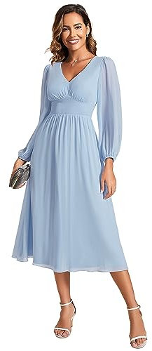 Ever-Pretty Women Dresses Cocktail Long Sleeve for Autumn A-line Party Dresses for Women Ice Blue 22UK