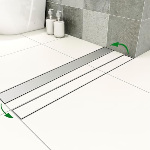 OCEAN ITALY Canalina di Scarico Doccia con Sifone Rotante 360° Antiodore e Filtro per Capelli, Canaletta di Scarico Acciaio Inox 2in1, Scarico Doccia Elegante a Pavimento in Varie Misure (80cm)