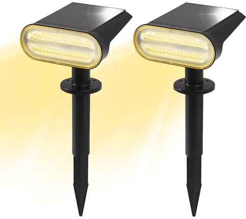 Qsmile Lampe Solaire Exterieur Lot De 2, 3000K Spot Solaire Exterieur, S'allume La Nuit, Lampes Solaires Exterieures Jardin Étanche IP64, Adaptée À La Cour Du, Jardin, Au Garage