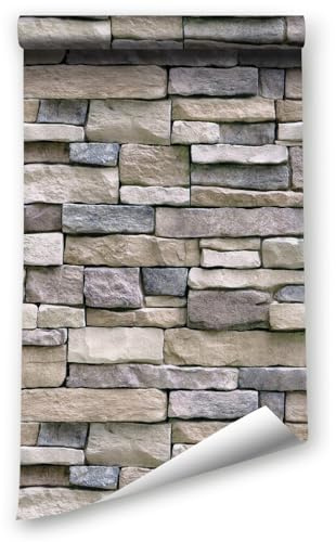 ANBILILA Fels Selbstklebende tapete, 44,5x800CM Ziegel Stein Selbstklebende Vinyl Tapete Wasserdichte Wanddekoration Rolle für Dekorative Wände