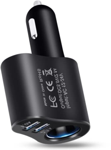 Car Cigarette Lighter 2 Socket Cigarette Lighter Power Adapter Cup Car Charger with Dual USB Car Charger and LED Battery Voltage Display Cup Holder (3)