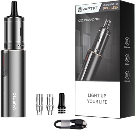 E Zigaretten Original Vaptio COSMO 2 Plus Vape Kit mit Cosmo C5- und C6-Spulen 2,0ml Zerstäuber 3000mAh Starter-Kit für elektronische Zigaretten, Keine Flüssigkeit Kein Nikotin