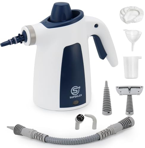 SUPERLEX Pulitore a vapore manuale 10 in 1, set versatile e portatile, 1050 Watt, versatile per la pulizia di finestre, cucina, bagno, camera da letto, moquette