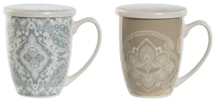 Home ESPRIT Taza con Filtro para Infusiones Azul Beige Acero Inoxidable Porcelana 380 ml (2 Unidades)