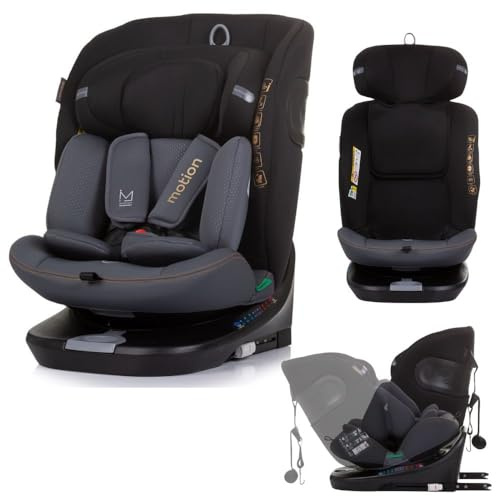 Chipolino i-Size Kindersitz Motion (40-150 cm) Isofix 360° drehbar verstellbar, Farbe:schwarz