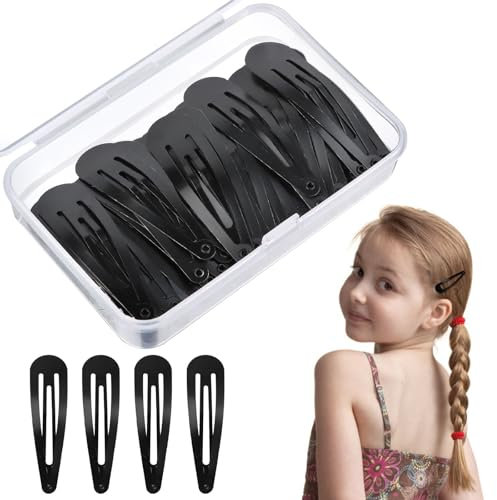 UKOFEW 50 Pezzi Mollette Capelli Donna,5cm Mollette per Capelli Bambina con Scatola,Fermagli per Capelli per Donne e Bambine (Nero)