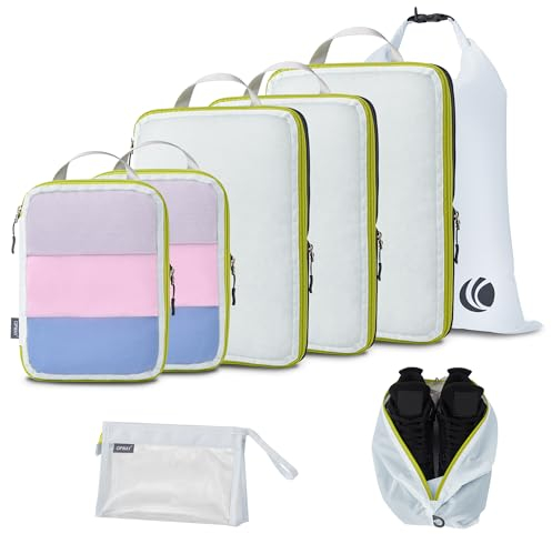 Cipway Kompression Koffer Organizer Set für Rucksack ,Netzgewebe Ultraleichte Packtaschen Packing Cubes Packwürfel Kofferorganizer Packtaschen Kleidertaschen für Reiseorganizer(weiß, 8 Stück)