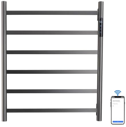 LNXGJJ Radiador Toallero Eléctrico Baño WiFi Inteligente Radiador Calienta Toallas de Toallero, 6 Varillas Gris Pistola Control de Voz 50 * 58 cm 75 W Toallero Calentado para Baño