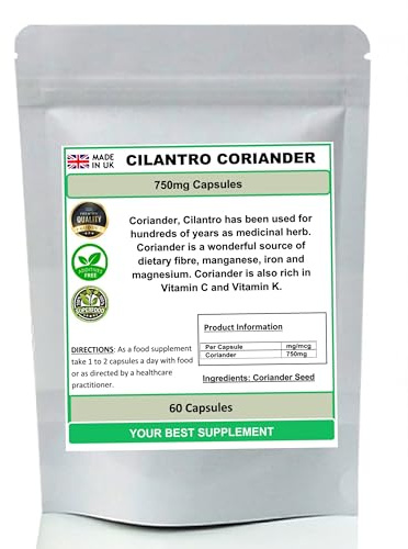Coriander (Cilantro) 750mg Capsules 100% Natural Herbal Cleanser (No Additives) (60)