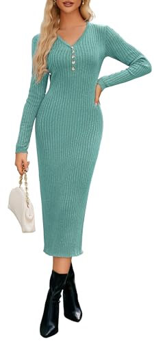 OUGES Wool Blend Knitted Maternity Dress for Photoshoot Midi Nursing Breastfeeding Clothes Pregnancy Jumpers-M Green