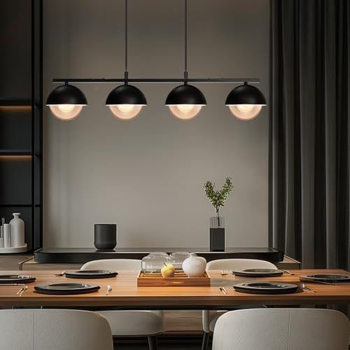 LUNSY Pendelleuchte Esstisch Glas HäNgelampe 4-Flammig Modern Metall In Schwarz Retro HäNgeleuchte Industrial HöHenverstellbar für Esszimmer Restaurant Café Max.60W 4 x G9(Ohne Leuchtmittel)