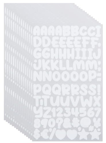 0.5 Inch Small Vinyl Letter Number Stickers, 1350 Pieces Mini Alphabet Number Sticker for Sign, Decor, Scrap Booking, Crafts and Gift Decoration - 15 Sheets White