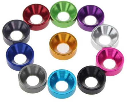 Aluminium-Unterlegscheibe M2 M2,5 M3 M4 M5 M6, bunt, eloxiert, Senkkopfschraubenscheiben, Dichtung-M4, 10 Stück, rosa