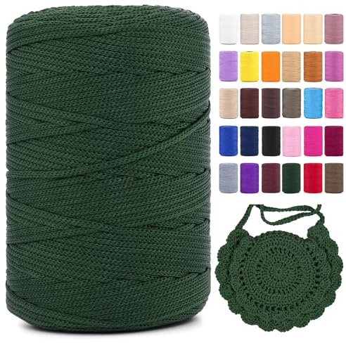 Polyester Makramee Garn 3mm X 225m,Makramee Band,Makramee Kordel 100% Polypropylene Yarn Makramee Schnur Kordel Garn Zum HäKeln FüR Makramee Blumenampel Deko KnüPfen Taschen Diy (Dunkelgrün, 1 Pcs)