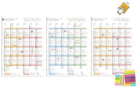 weekview 18-Monats-Wandkalender | 3 x A2h Halbjahr | Abwischbar | Januar 2025 – Juni 2026 | Perfekte Übersicht für Zuhause und Büro