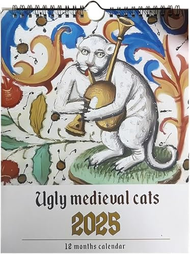 Kreativer Mittelalterlicher Katzenkalender 2025 – Humorvoller Hängekalender für Katzenliebhaber, Einzigartige Katzengrafiken für das Jahr 2025