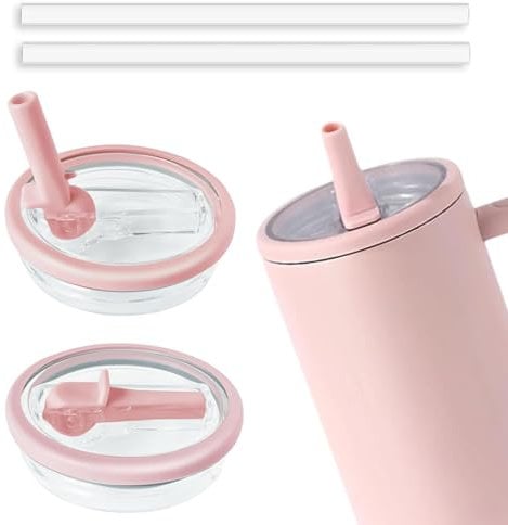 Stanley 2 Pack Flip Straw Lid - Leakproof, Transparent, 10cm Diameter (Pink)