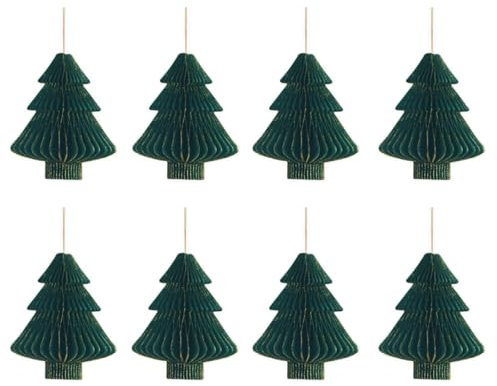 Joaecosmhui Decorazione Natalizia - Legami Albero di Natale Pieghevole in Carta, Albero di Natale 3D a Nido d'Ape Pieghevole con Bordo Glitter Dorato, Riutilizzabile (Set da 8 - A, Verde)