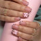 TELAIN 24 Stück Leopard French Tip Press-on Nägel, Kurze Quadratische Falsche, Rosa Glänzende Schleifen-Design, Vollabdeckung Nackte Nägel zum Aufkleben, Niedliche Kunstnägel