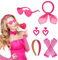 80Er 90Er Jahre Outfit Damen, Haarreif Pink Netzhandschuhe, Chiffon Schal Halstuch, Rosa Herz Sonnenbrille Ohrringe, Rosa KostüM Accessoires Damen füR Halloween Karneval, Vintage Motoparty Cosplay