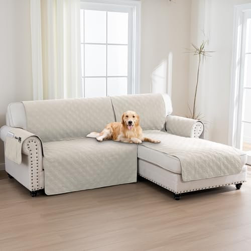 BellaHills 100% Wasserdicht Sofabezug L Form(205cm), Wasserdicht Couch Überzug, Super Weich Sofa Überzug(L-Form Ecksofa erfordert Zwei), Französische Eiche
