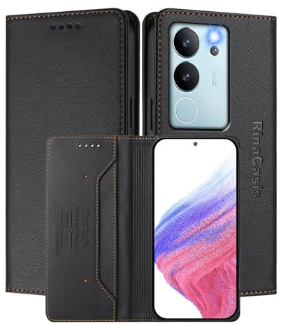 MOJIA Coque pour Vivo V29 5G, Résistante aux Chutes et aux Rayures, [Fermeture Magnétique] Cuir PU de Haute Qualité Étui Portefeuille Folio. Black