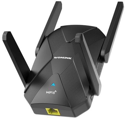 WONLINK Répéteur WiFi 6 AX1500, Double Bande Amplificateur WiFi Puissant, Repeteur WiFi sans Fil avec 4 antennes et Port LAN, 5GHz/ 2.4GHz WiFi Extender Compatible avec Toutes Les Box Internet