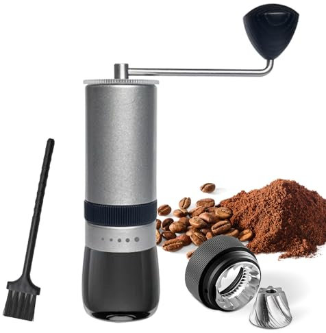 RichLuck Kaffeemühle Manuell -Handmühle Kaffee mit 5 Mahlgrad von Grob bis Fein- Arbeitssparende Handkaffeemühle aus Edelstahl für Espresso bis French Press- Ideale Geschenkidee