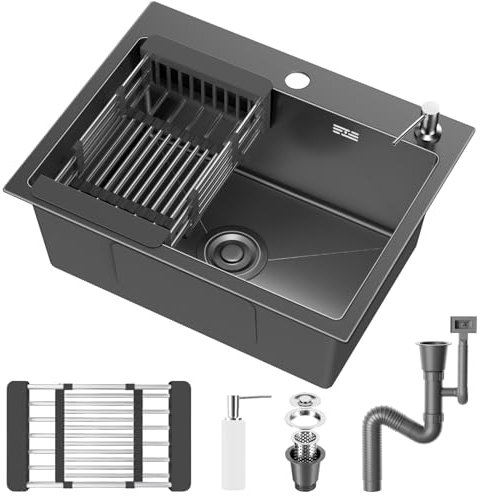 Fregadero Cocina 55 x 45cm,Fregadero Cocina en Acero Inoxidable,Fregadero Bajo Encimera o Sobre Encimera con Filtro de Drenaje,Sifón e Juego de Desagüe