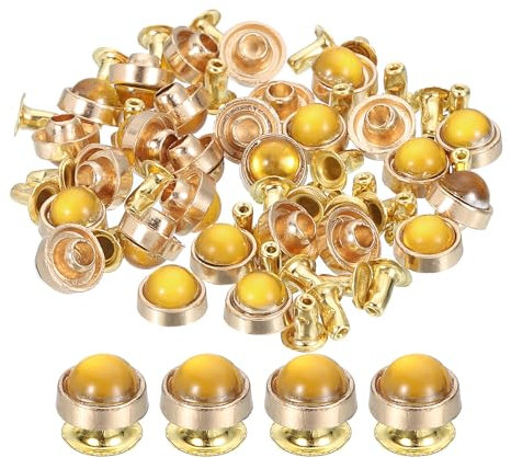 QUARKZMAN 30 Stück Strass Nieten für Leder, 8mm Ledernieten Türkis Schnellnieten Ziernieten Handwerk Zubehör Spikes für Schuhe DIY Handwerk Stoff Kleid Gürtel Taschen, Gold/Braun