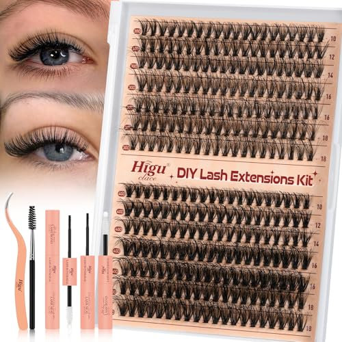Higu clace Wimpern-Extensions, 280Pcs 30D+40D Lash-Extension-Set, Wimpern-Extensions-Set-7-tage halt mit Applikator und Wimpernkleber und Versiegelung (30D+40D Kit)
