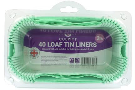 Culpitt 2lb Loaf Tin Liners | Green Spot | 40 Pack | Greaseproof Paper Cake Tin Liner for Baking Cakes, Air Fryer Liner, Made in The UK