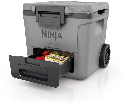 Ninja FrostVault Kühlbox mit Rollen und Isolierung, integrierter Dry Zone Schublade mit Kühlschranktemperatur, hält EIS tagelang, bietet Platz für bis zu 48 Dosen, Schiefergrau, FB230EUGY