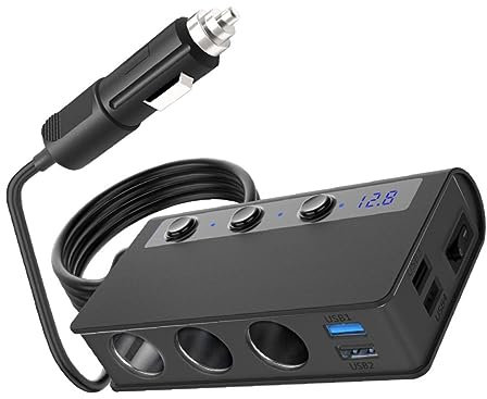VILLCASE 180w Répartiteur De Charge pour Voiture Adaptateur Ports USB Et Prises Allume-Cigare Indicateur De Tension Protection Intelligente