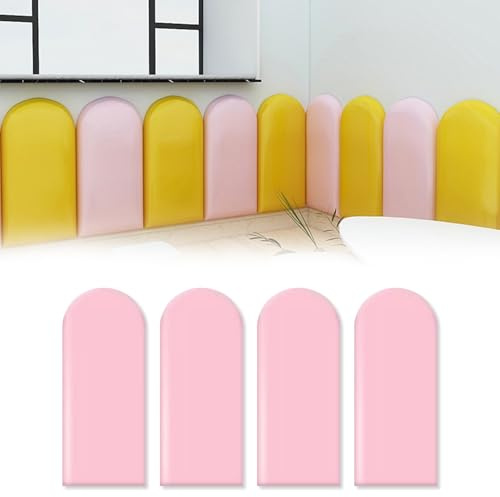 3D Anti- Collision Wall Stickers, 40 * 20cm 4PCs Soft Cushion Padding, Shockproof Peel Soft Bag, Removable Leather Cladded Stick, Self-Adhesive, for Kids Room Bed Headboards TV Walls (Soft Pink)