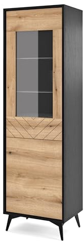 Komodee Jasper W54 - Vitrine, Eiche Evoke, Schwarz, Breite 54 cm, Höhe 178 cm, Tiefe 39 cm