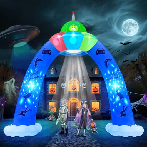 12FT Halloween Aufblasbare Alien Torbogen Auto Dekorationen Aufblasen | Kalolary Gruselige aufblasbare Dekoration für Partys, Garten, Rasen und Außenbereiche(Alien Torbogen)