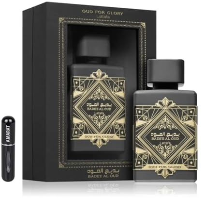 Lattafa Badee Al Oud - Oud for Glory EDP 100 ml, Unisex-Arabisches Parfüm mit langer Haltbarkeit, inklusive nachfüllbarem Zerstäuber 5 ml, Duft mit Oud-Holz, Muskatnuss, Safran und Patschuli (Oud for