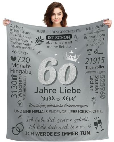 ACAROMAY 60 Jahre Liebe Geschenke zum 60. Hochzeitstag für Männer und Frauen Paare Weiche Kuschedecke für 60 Jahre Ehe Dekorationsdecke Diamantene Hochzeit Geschenke 150 x 130 cm (60. Hochzeitstag)