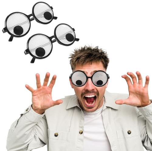 Shimmeroo 2 Stück Lustige Brille mit Wackelaugen | Witzig Schüttel-Augen Sonnenbrille Partybrillen für Fotografie-Requisiten Halloween Weihnachten-Mottopartys Cosplay