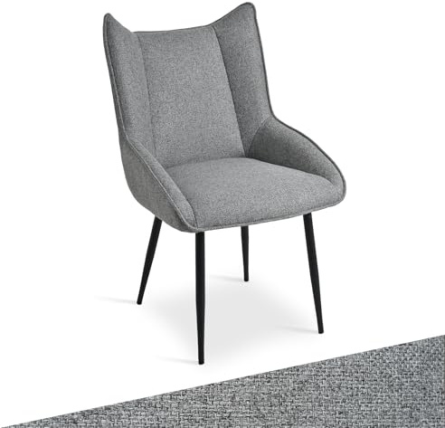 Bon Furni Esszimmerstühle 1er Set, moderner Küchenstuhl Hellgrau ohne Armlehnen, Stühle Esszimmer aus Leinen-Polyester-Mix, verstellbare Füße, für Esszimmer, Wohnzimmer, Küche & Schlafzimmer
