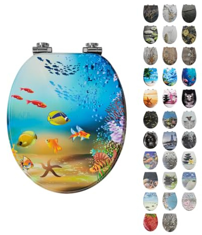 Toilettendeckel mit Absenkautomatik, WC Sitz mit Absenkautomatik Oval Form klodeckel Einfache Reinigung, Abnehmbarer WC-Sitz, 150kg belastbar, einfache Montage – Motiv: Gelber kleiner Fisch