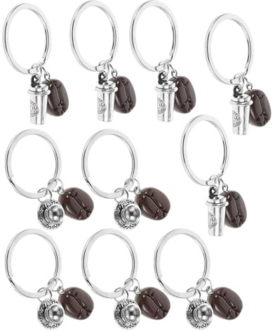 Ciieeo 10pcs Mini Cups Keychain Themed Keyring Charm for Girls Backpack Coffee Shop Accessories Lover Keychain Cup Charm Decoration