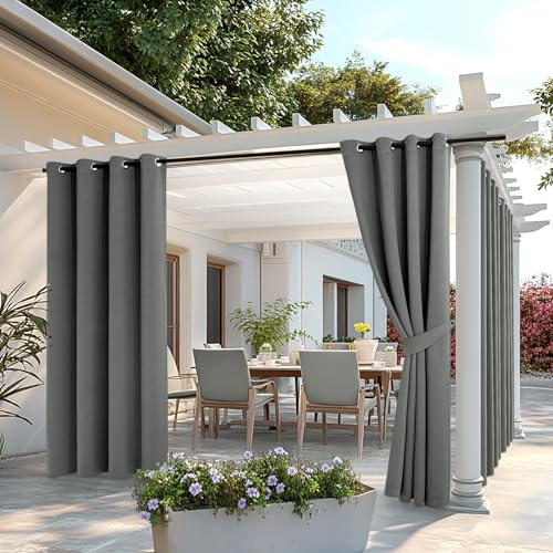 MIULEE 2er Set Outdoor Wetterfest Vorhang Gardinen Ösen 140x235cm Grau | Wasserdicht wetterfest Outdoorvorhang mit Ösen, blickdicht & sonnenschützend, geeignet für Terrasse, Garten und Balkon