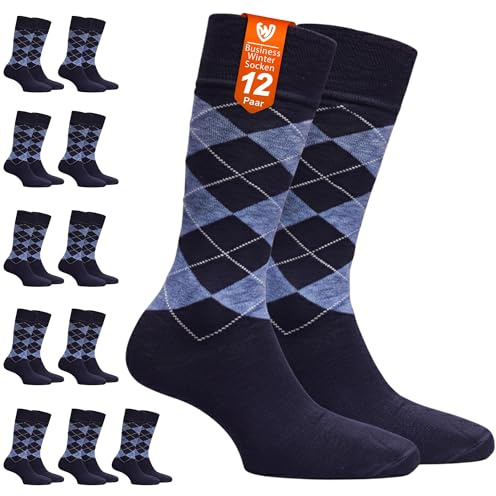 German Wear Argyle Dress Socken aus Baumwolle Klassisches Rautenmuster Business & Freizeit, Blau 12er Pack | 12 Paar - 39-42