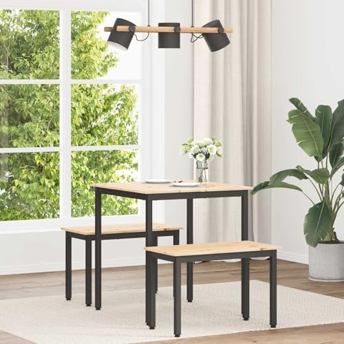 Foknhdi Esstisch Massiv Kiefer 70 x 70 x 75 cm Natur mit Robusten Metallbeinen Modernes Design Küchentisch Klein für Esszimmer Küche