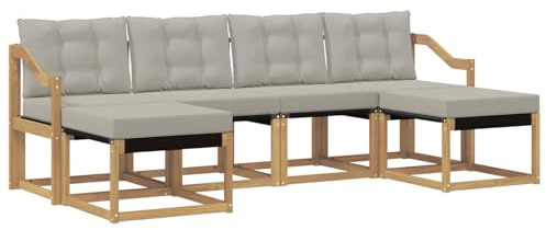 vidaXL Outdoor-Sofagarnitur mit Kissen 6 pcs Weiß und Hellgrau, Garten Ecksofa, modernes Möbel für draußen, langlebige Liege, Coole Sitzgelegenheit auf der Terrasse
