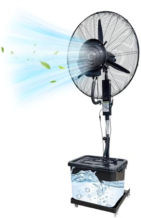 Romyqpipy Ventilatore Nebulizzatore A Piantana con Serbatoio Da 42l, 3 Velocità Selezionabili, Ventilatore Nebulizzatore Esterno Altezza Regolabile, Ventilatore per Terrazze, Giardini
