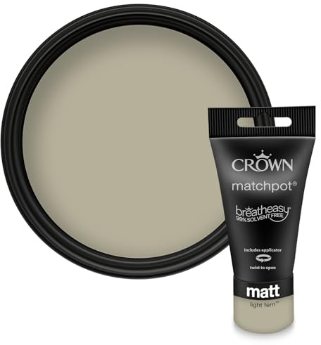 Crown WALLS & CEILINGS Fern Green Matt Paint Tester - Sample 40ml | Try Light Fern before you buy. See the true colour on your wall, in your own light. Low VOC, low odour, breatheasy